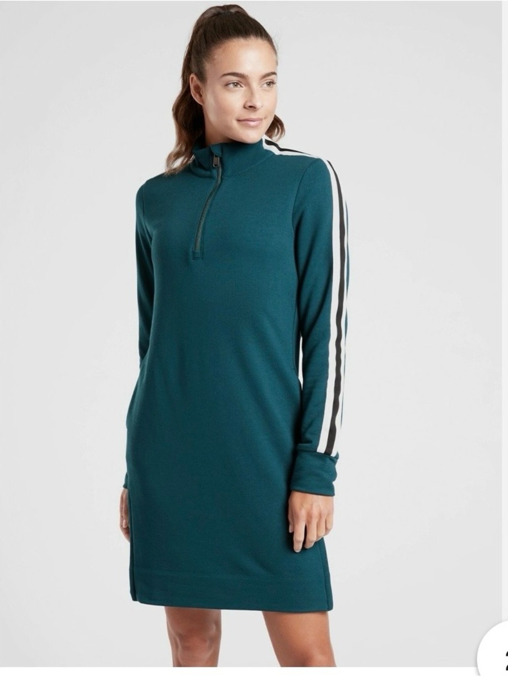 Athleta Crosstown Quarter-Zip Teal Long Sleeve Track Dress Size Medium